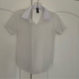 sheer white button down